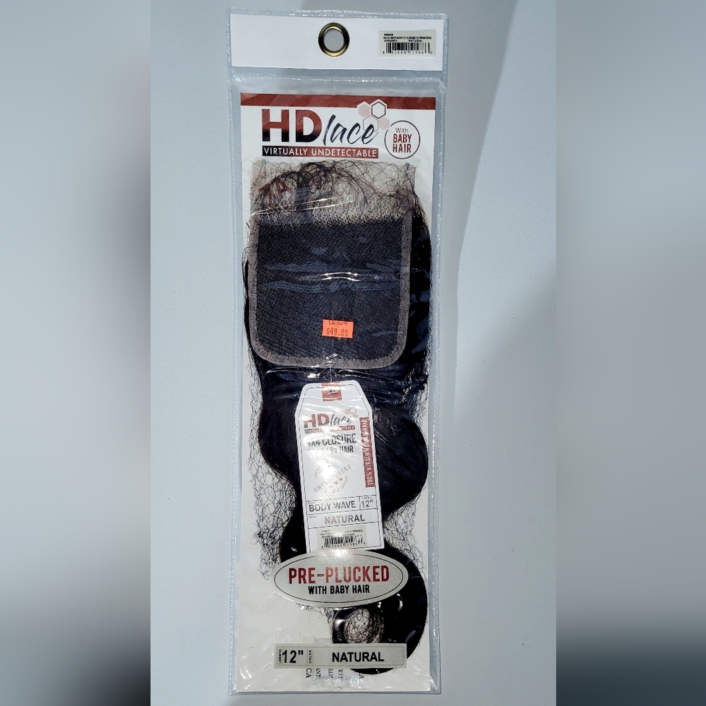 HD LACE Body Wave Closure 12" Pre Plucked Baby Hairs 7A Unprocessed Beauty